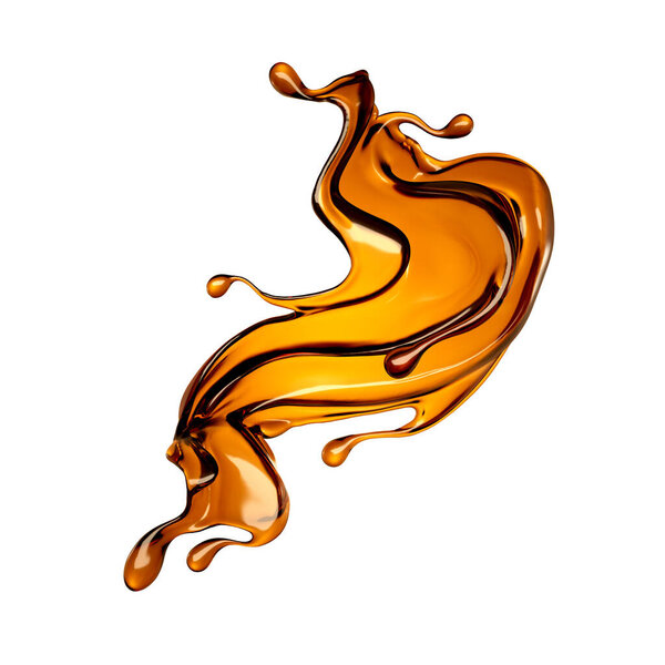 Splash of brown transparent liquid. 3d illustration, 3d rendering.