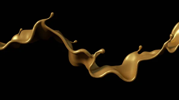 Šplouchnutí Zlatého Karamelu Černém Pozadí Ilustrace Vykreslování — Stock fotografie