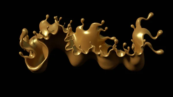 Всплеск Золотой Карамели Черном Фоне Иллюстрация Рендеринг — стоковое фото