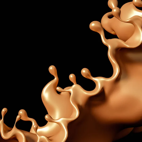 Splash Golden Caramel Black Background Illustration Rendering — Stock Photo, Image