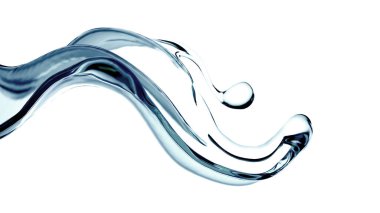 Bir tutam berrak mavi sıvı, su. 3d illüstrasyon, 3d canlandırma.