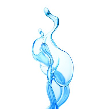 Bir tutam berrak mavi sıvı, su. 3d illüstrasyon, 3d canlandırma.