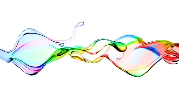 多色透明液体のスプラッシュ 3Dイラスト 3Dレンダリング — ストック写真