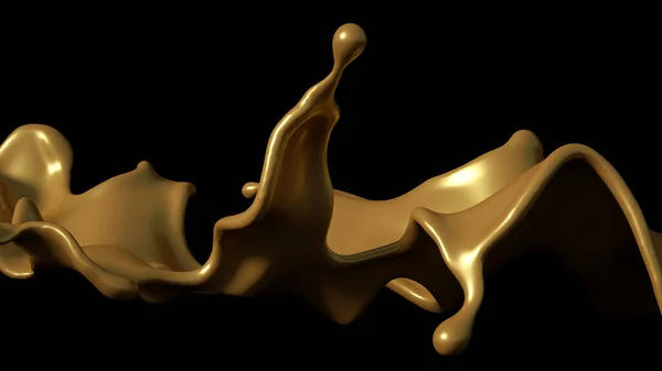 黒い背景に金色のキャラメルのスプラッシュ 3Dイラスト 3Dレンダリング — ストック写真