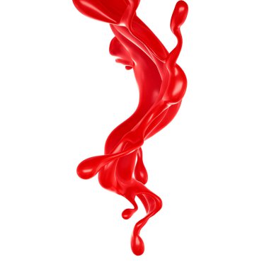 Kalın kırmızı sıvı serpintisi. 3d illüstrasyon, 3d canlandırma.