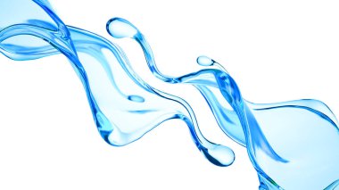 Bir tutam berrak mavi sıvı, su. 3d illüstrasyon, 3d canlandırma.