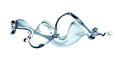 Bir tutam berrak mavi sıvı, su. 3d illüstrasyon, 3d canlandırma.