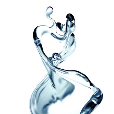 Bir tutam berrak mavi sıvı, su. 3d illüstrasyon, 3d canlandırma.