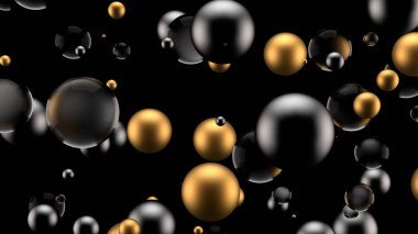 Metal ve elementlerden oluşan siyah bir zemin. 3d illüstrasyon, 3d canlandırma.