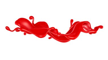 Kalın kırmızı sıvı serpintisi. 3d illüstrasyon, 3d canlandırma.