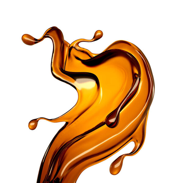 Splash of brown transparent liquid. 3d illustration, 3d rendering.