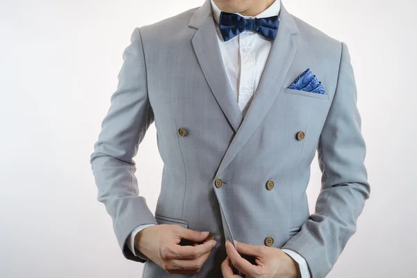 Grå kostym Pläd textur, bowtie, pocket square — Stockfoto