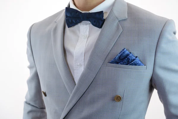 gri renk takımlı ekose doku, papyon, cep Meydanı