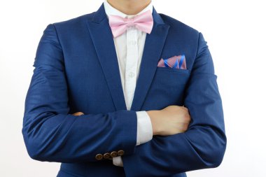 Mavi takım papyon, cep Meydanı adam