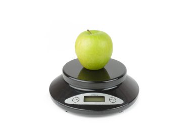 siyah dijital ölçek, ağırlık yeşil elma