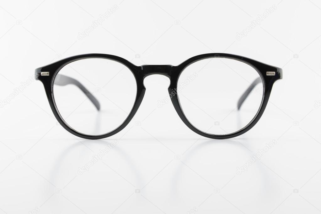 black round shape eyeglasses, vintage style, isolated white back