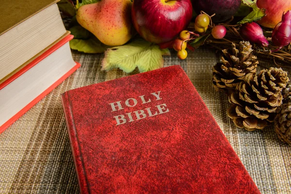 Csendélet vörös Szent Biblia — Stock Fotó