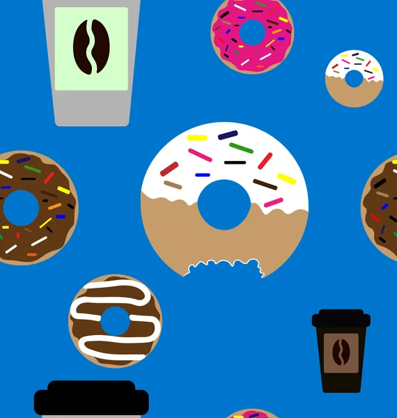 Donut en koffie naadloze patroon — Stockvector