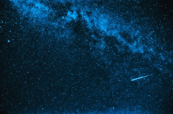 falling star on background of blue sky with milky way