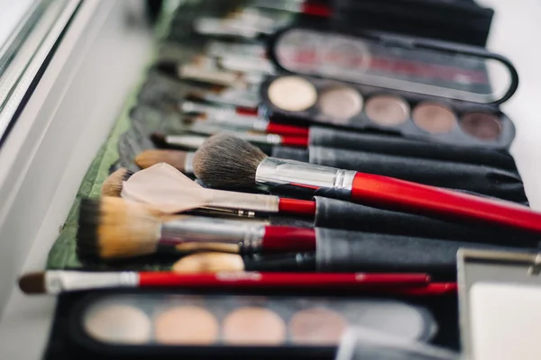 Conjunto de escovas e sombras para maquiagem profissional — Fotografia de Stock