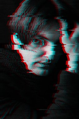 Sanat arızası olan bir adamın siyah beyaz yüzü