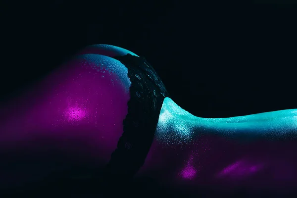 Sexy ass of a girl in panties with water drops on her body close-up. Silhouette of a sporty slim female body — 스톡 사진