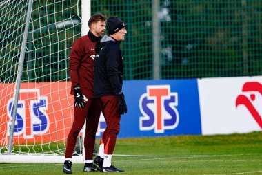 Bartlomiej Dragowski and Jozef Mlynarczyk seen during Official press conference and  training of Polish National team before game against New Zealand (Maciej Rogowski/Ball Raw Images)