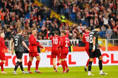Players of Poland  seen celbrating after goal from Piotr Zielinski during International friendly game between national teams of Poland and  New Zealand (Maciej Rogowski/Ball Raw Images)
