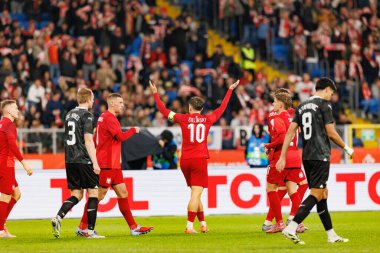 Players of Poland  seen celbrating after goal from Piotr Zielinski during International friendly game between national teams of Poland and  New Zealand (Maciej Rogowski/Ball Raw Images)