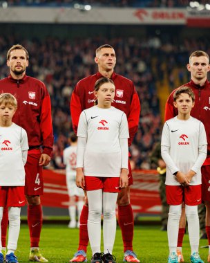 Tomasz Kedziora, Jakub Piotrowski and Kacper Kozlowski seen  during International friendly game between national teams of Poland and  New Zealand (Maciej Rogowski/Ball Raw Images)