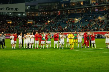 Kuzey Makedonya 'nın oyuncuları, Belçika ve Kuzey Makedonya milli takımları arasında oynanan 2026 Dünya Kupası ön eleme maçında görüldü (Maciej Rogowski / Ball Raw Images)