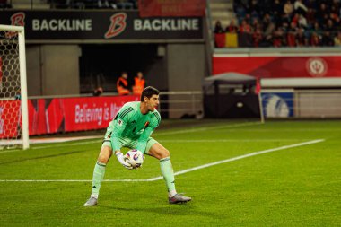 Thibaut Courtois, Belçika ve Kuzey Makedonya milli takımları arasında oynanan 2026 Dünya Kupası ön eleme maçında görüldü (Maciej Rogowski / Ball Raw Images)