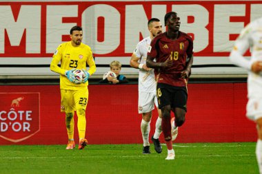 Dünya Kupası 2026 Avrupa ön eleme maçında Belçika ve Kuzey Makedonya milli takımları arasında görülen Dimitrievski 'yi çaldı (Maciej Rogowski / Ball Raw Images)