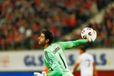 Thibaut Courtois, Belçika ve Kuzey Makedonya milli takımları arasında oynanan 2026 Dünya Kupası ön eleme maçında görüldü (Maciej Rogowski / Ball Raw Images)