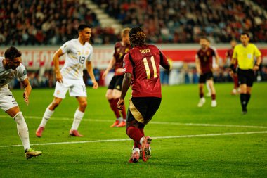 Jeremy Doku, Belçika ve Kuzey Makedonya milli takımları arasında oynanan 2026 Dünya Kupası ön eleme maçında görüldü (Maciej Rogowski / Ball Raw Images)