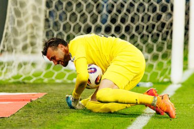 Dünya Kupası 2026 Avrupa ön eleme maçında Belçika ve Kuzey Makedonya milli takımları arasında görülen Dimitrievski 'yi çaldı (Maciej Rogowski / Ball Raw Images)