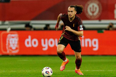 Arthur Theate, Belçika ve Kuzey Makedonya milli takımları arasında oynanan 2026 Dünya Kupası ön eleme maçında görüldü (Maciej Rogowski / Ball Raw Images)