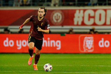 Arthur Theate, Belçika ve Kuzey Makedonya milli takımları arasında oynanan 2026 Dünya Kupası ön eleme maçında görüldü (Maciej Rogowski / Ball Raw Images)