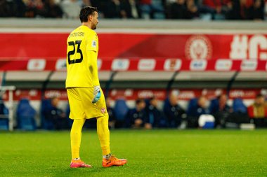 Dünya Kupası 2026 Avrupa ön eleme maçında Belçika ve Kuzey Makedonya milli takımları arasında görülen Dimitrievski 'yi çaldı (Maciej Rogowski / Ball Raw Images)