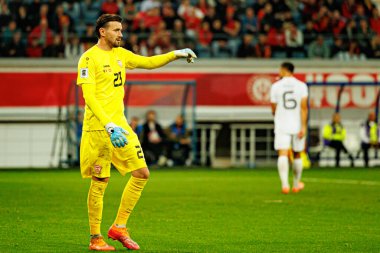 Dünya Kupası 2026 Avrupa ön eleme maçında Belçika ve Kuzey Makedonya milli takımları arasında görülen Dimitrievski 'yi çaldı (Maciej Rogowski / Ball Raw Images)