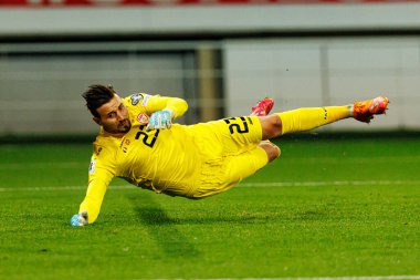 Dünya Kupası 2026 Avrupa ön eleme maçında Belçika ve Kuzey Makedonya milli takımları arasında görülen Dimitrievski 'yi çaldı (Maciej Rogowski / Ball Raw Images)