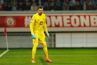 Dünya Kupası 2026 Avrupa ön eleme maçında Belçika ve Kuzey Makedonya milli takımları arasında görülen Dimitrievski 'yi çaldı (Maciej Rogowski / Ball Raw Images)