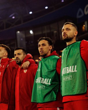 Dünya Kupası 2026 Avrupa ön eleme maçında Belçika ve Kuzey Makedonya milli takımları arasında Darko Churlinov (C) görüldü (Maciej Rogowski / Ball Raw Images)