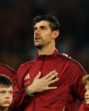 Thibaut Courtois, Belçika ve Kuzey Makedonya milli takımları arasında oynanan 2026 Dünya Kupası ön eleme maçında görüldü (Maciej Rogowski / Ball Raw Images)
