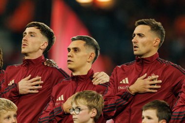  Alexis Saelemaekers, Leandro Trossard ve Timothy Castagne, 2026 Dünya Kupası Avrupa ön eleme maçında Belçika ve Kuzey Makedonya milli takımları arasında görüldü (Maciej Rogowski / Ball Raw Images)