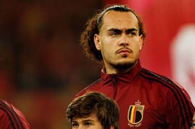 Arthur Theate, Belçika ve Kuzey Makedonya milli takımları arasında oynanan 2026 Dünya Kupası ön eleme maçında görüldü (Maciej Rogowski / Ball Raw Images)