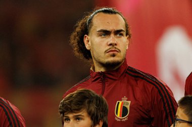 Arthur Theate, Belçika ve Kuzey Makedonya milli takımları arasında oynanan 2026 Dünya Kupası ön eleme maçında görüldü (Maciej Rogowski / Ball Raw Images)