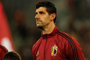 Thibaut Courtois, Belçika ve Kuzey Makedonya milli takımları arasında oynanan 2026 Dünya Kupası ön eleme maçında görüldü (Maciej Rogowski / Ball Raw Images)