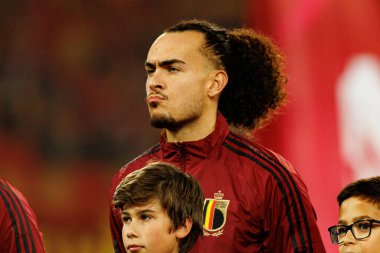 Arthur Theate, Belçika ve Kuzey Makedonya milli takımları arasında oynanan 2026 Dünya Kupası ön eleme maçında görüldü (Maciej Rogowski / Ball Raw Images)