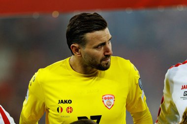 Dünya Kupası 2026 Avrupa ön eleme maçında Belçika ve Kuzey Makedonya milli takımları arasında görülen Dimitrievski 'yi çaldı (Maciej Rogowski / Ball Raw Images)